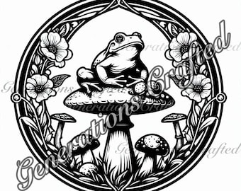 Art Nouveau Frog on Mushroom SVG and PNG