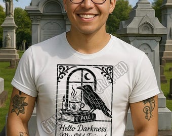 Poe Raven Gothic Art Nouveau Design: Hello Darkness SVG PNG (Digital Download)