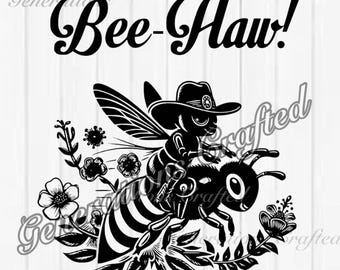 Bee-Haw- Cowgirl Bee on a Bucking Wasp Funny SVG and PNG