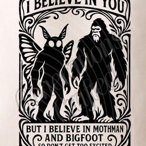 Funny Mothman & Bigfoot Art Nouveau SVG: Sarcastic Cryptid Clipart