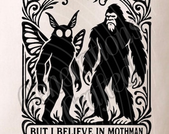 Funny Mothman & Bigfoot Art Nouveau SVG: Sarcastic Cryptid Clipart