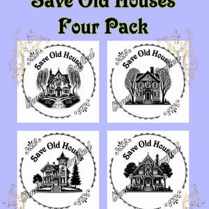 Paquete de cuatro paquetes SVG y PNG de Save Old Houses