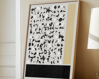 Modern Abstract Art Print: Black Beige Geometric Texture (Instant Download)