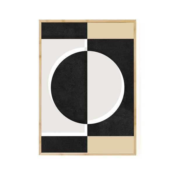 Geometric Black & Beige with Cement Texture Wall Art Print, Minimal Printable Wall Art, Scandinavian Design Wall Art, Contemporary Art Print