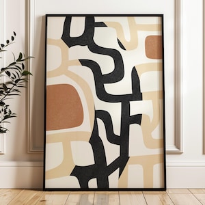 Abstract Shapes Art Print: Neutral Beige Black Tan, Mid Century Modern (Digital Download)