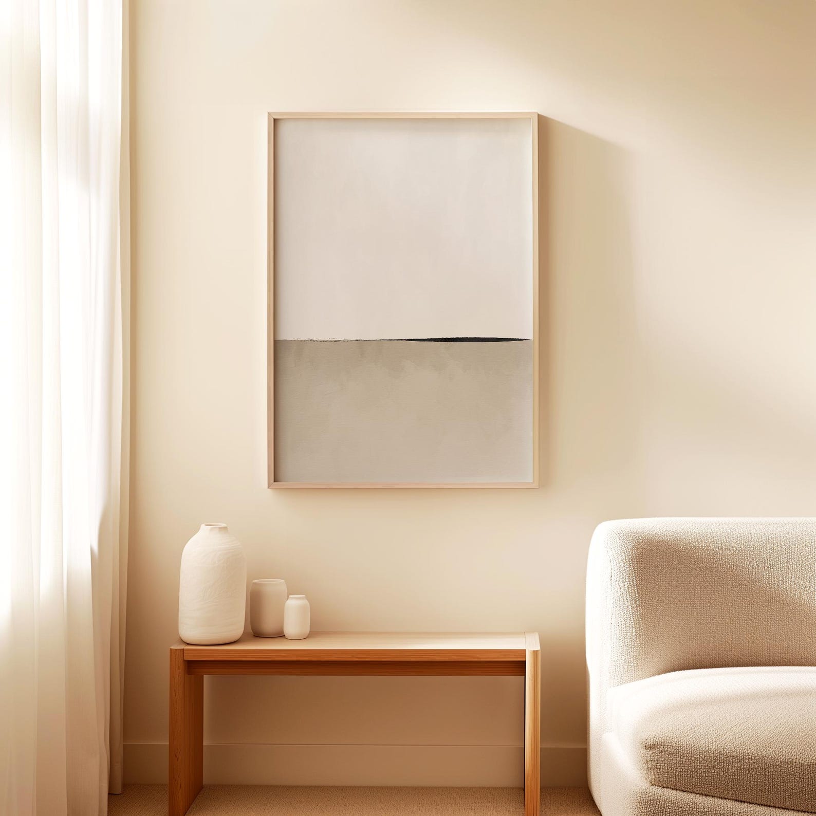 Modern Minimalist Abstract Printable Wall Art, Neutral Beige and White