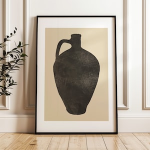 Arte de pared de cerámica descargable, arte de pared imprimible neutro, impresión de pared boho mínima, impresión de arte de jarrón, impresión de póster negro beige, loza de barro