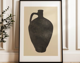 Minimalist Pottery Vase Print: Beige Black Boho Wall Art (Digital Download)