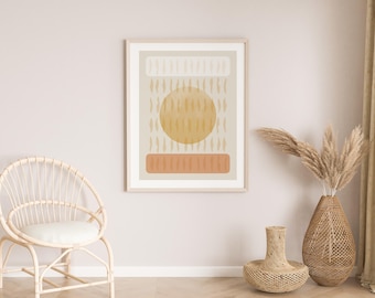 Minimalist Sun Art Print: Boho Beige Earth Tones (Digital Download)