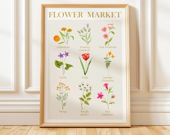 Vintage Flower Market Print: Watercolor Botanical Wall Art (Digital Download)