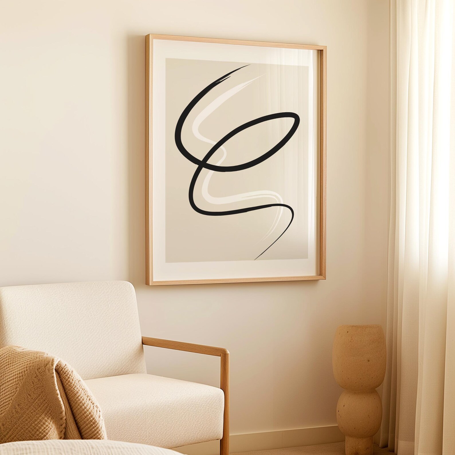 Minimalist Black and White Abstract Line Wall Art Print, Modern Neutral ...