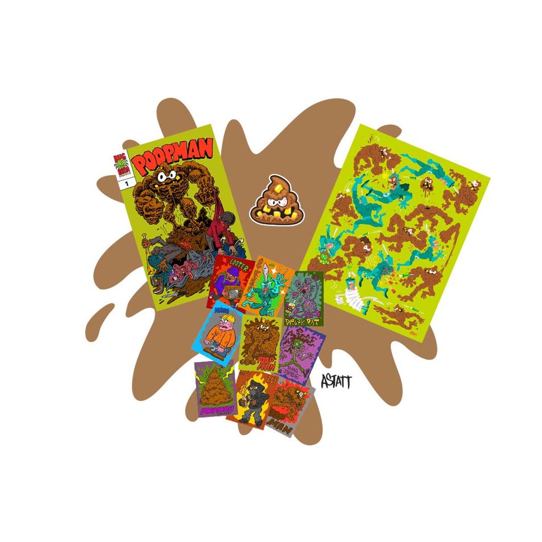 Poopman Poopman Splatter Pack - Comic Book, Print, Trading Cards and Sticker - Etsy