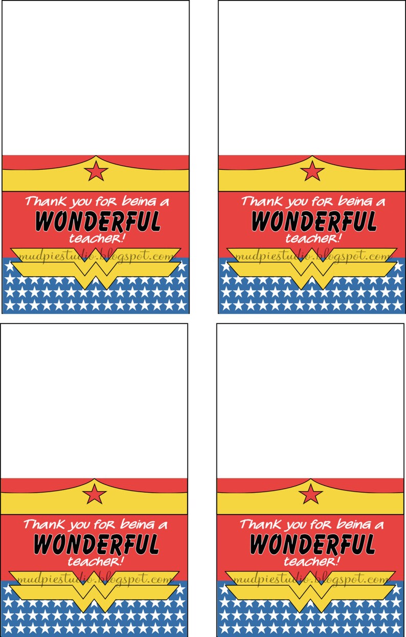 Download Wonder Woman Teacher Appreciation Tags Instant Digital | Etsy