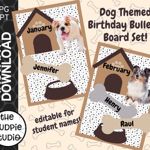 Dog Birthday Board editable - Dog Classroom Decor, Printable Poster, Bulletin Board, Birthday, Bundle, printable