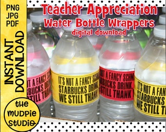 Teacher Appreciation Thank You Tag - Tag, Water Tag, Water Bottle Label, Water Bottle Tag, Digital Download, Instant Download, Teacher Gift