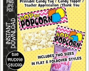 Popcorn Printable - candy tag, kids birthday tag, reading tag, Teacher Appreciation tag, popcorn tag, popcorn party, instant download