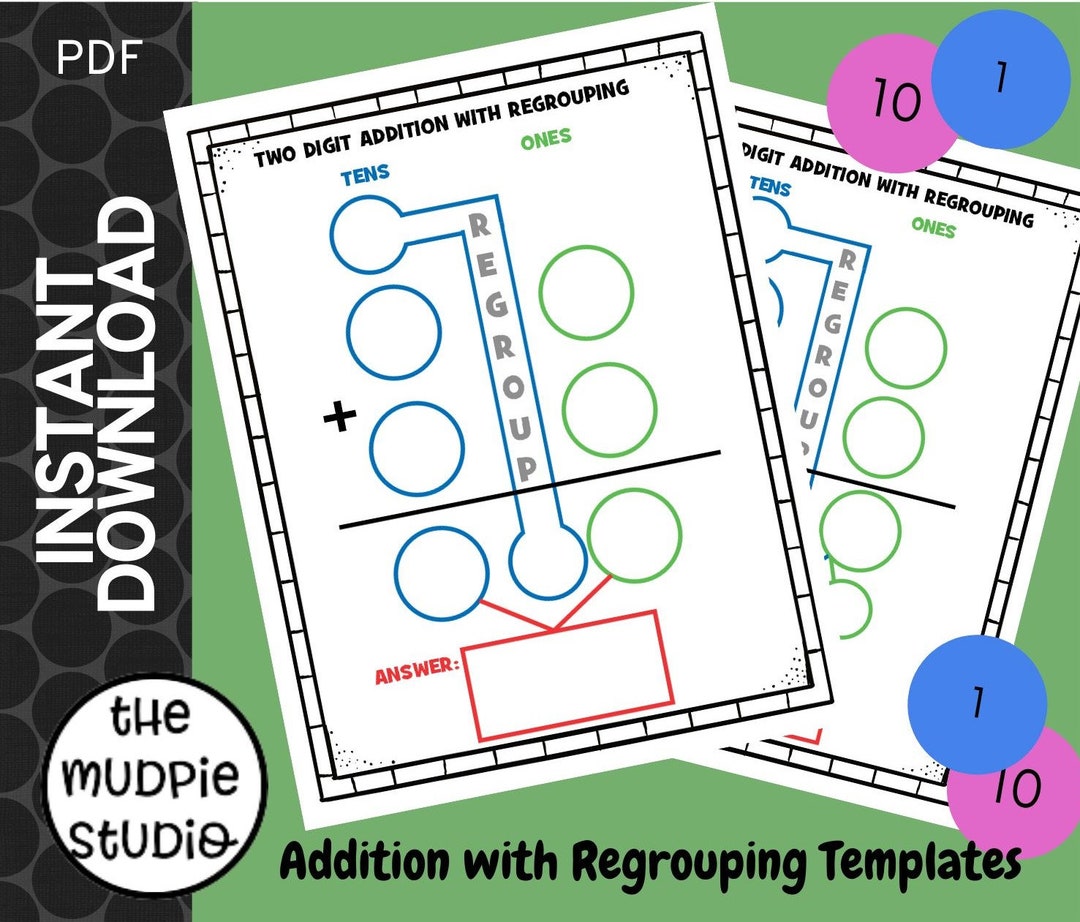 Math Addition Regroup Template - Math Manipulative, Place Value ...
