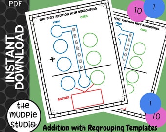 Math Addition Regroup Template - math manipulative, place value, regrouping, sliding ten, carry the one, math reference, math tool