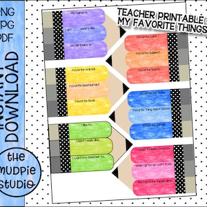 My Favorite Things Printable -  Back to School, Get To Know You, Teacher Survey, Student Favorites, Classroom Printable, Instant Download