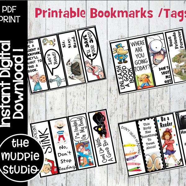 Printable Bookmarks - book characters, kids birthday, classroom bookmark, teacher bookmark, student bookmark, librarian, digital download