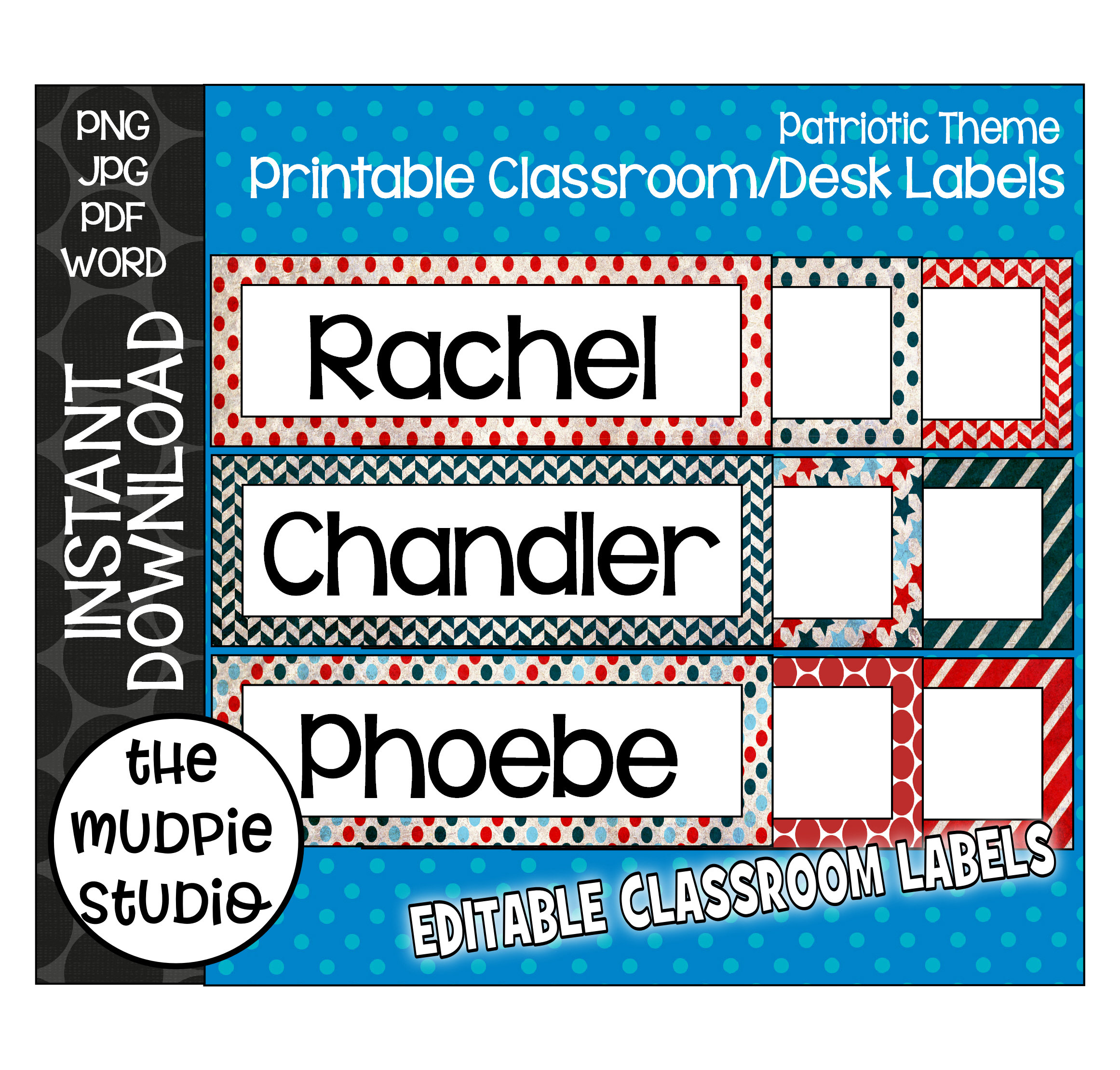 Classroom Patriotic Labels Tags - Nameplate Template, Tag, Label, Sign,  Student Name, Classroom Label, Desk Label, Instant Download Within Science Fair Labels Templates
