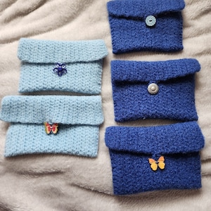 Carteras de fieltro de lana / Cartera de lana / Colores azul real y azul claro / Estuche de lana / Estuche para teléfono / Estuche para cosméticos / Estuche para joyas