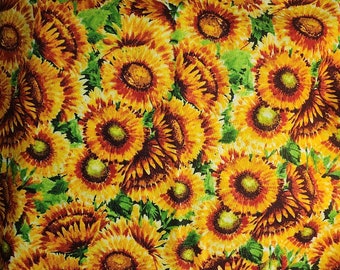 Cotton Fabrics REMNANT| Bright Orange & Yellow Sunflowers | 36" length by 44-45 inches width