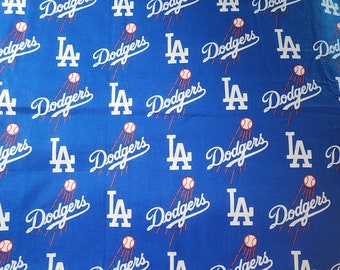 Cotton Fabrics REMNANT| BASEBALL teams, Los Angeles Dodgers, blue background white print | 36" length by 44-45 inches width