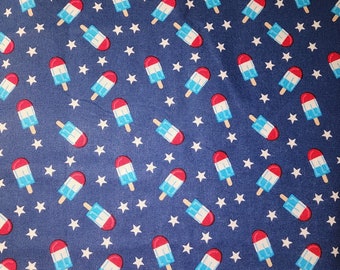 Cotton Fabrics REMNANT| Summer Popsicle, Patriotic Popsicle, stars, Red White Blue Popsicle | 36" length by 44-45 inches width