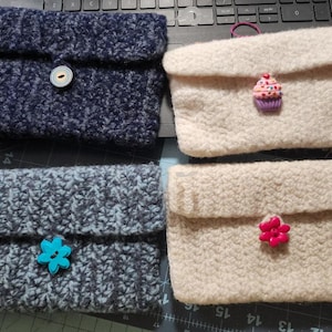 Carteras de fieltro de lana / Cartera de lana / Colores crema, azul/gris tweed, azul marino/gris tweed / Estuche de lana / Estuche para teléfono / Estuche para cosméticos / Estuche para joyas