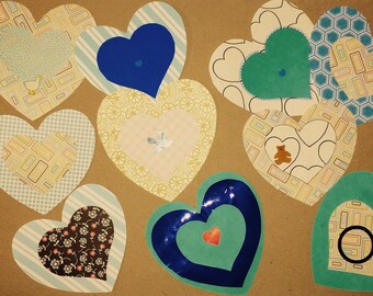 Handmade Heart-Shaped Collage Notecard Set- Valentine Heart Cards- Party Placecards- Set of 10 Handmade Notes by Jacinta Bunnell