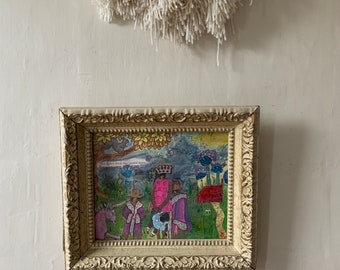 Framed Mixed Media Original Painting by Jacinta Bunnell, Hudson Valley Artist in Vintage Frame