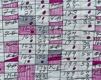 Small Original Work on Paper- Abstract Geometric Pink Pen and Ink Drawing by Hudson Valley Artist Jacinta Bunnell- Unframed Numbers Wall Art