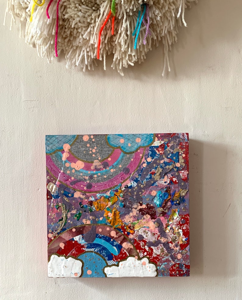 Original Abstract Multicolor Painting / Rainbow and Clouds Splatter Painting / Art by Jacinta Bunnell, Hudson Valley Artist image 3