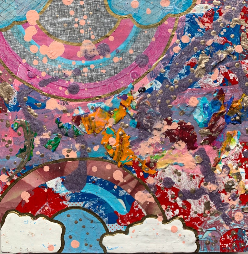 Original Abstract Multicolor Painting / Rainbow and Clouds Splatter Painting / Art by Jacinta Bunnell, Hudson Valley Artist image 2