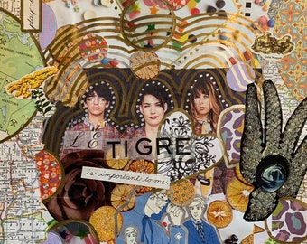 Le Tigre Fan Art - Mixed Media Collage of Le Tigre Band- Kathleen Hanna -by Jacinta Bunnell - NYC Feminist Punk Band