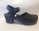 Black oiled on Black Dalanna Medium Heel with buckle ankle strap