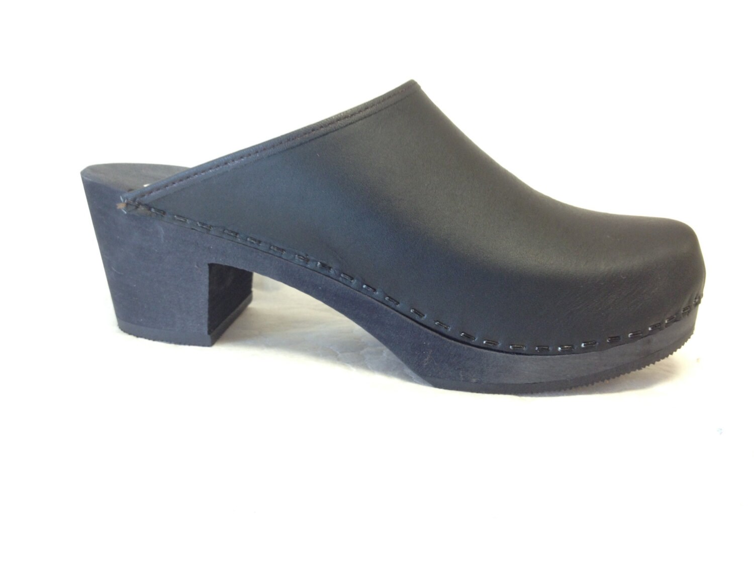 Nora // Black oiled medium heel full clog | Etsy