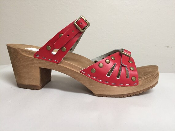 red studded sandals