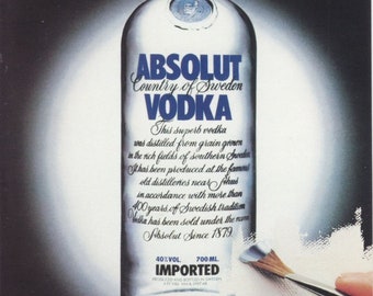 ABSOLUT MASTERPIECE vintage vodka ad copyright 1987, magazine page, Distillery Advertisement, Pope John II drawings and article