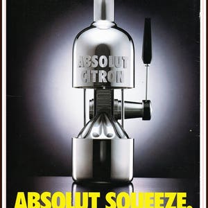 ABSOLUT SQUEEZE vintage vodka ad for Absolut Citron, copyright 1995, magazine back cover, advertisement, Distillery Advertisement fsb image 2