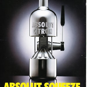 ABSOLUT SQUEEZE vintage vodka ad for Absolut Citron, copyright 1995, magazine back cover, advertisement, Distillery Advertisement fsb image 1