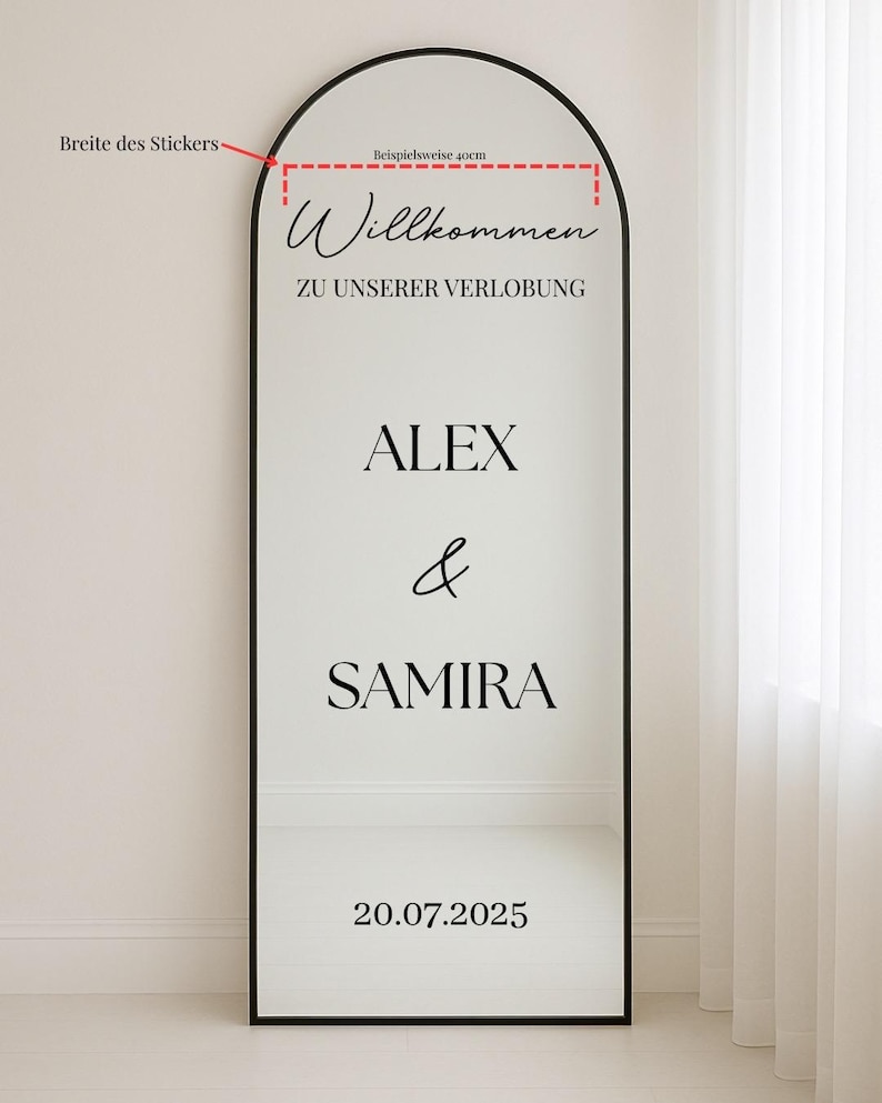 Foil Sticker engagement, wedding Welcome sign for mirror with name adhesive foil lettering on request sticker personalized stickers image 5