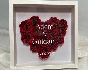 Valentine's Day gift | Paper flowers | 25 x 25 cm | 3D picture frame | Individual | Flower frame | Rose frame | Birthday | Flower box