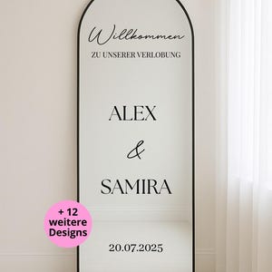 Foil Sticker engagement, wedding Welcome sign for mirror with name adhesive foil lettering on request sticker personalized stickers image 1