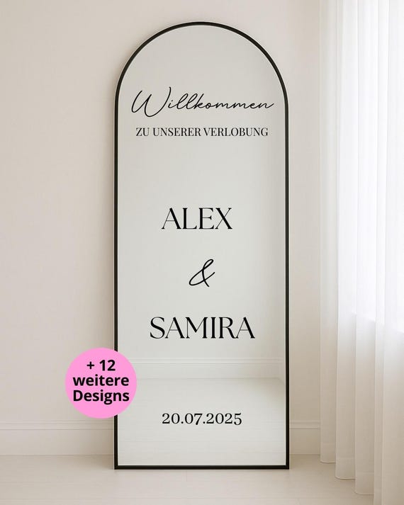 Foil Sticker engagement, wedding Welcome sign for mirror with name adhesive foil lettering on request sticker personalisierte Aufkleber