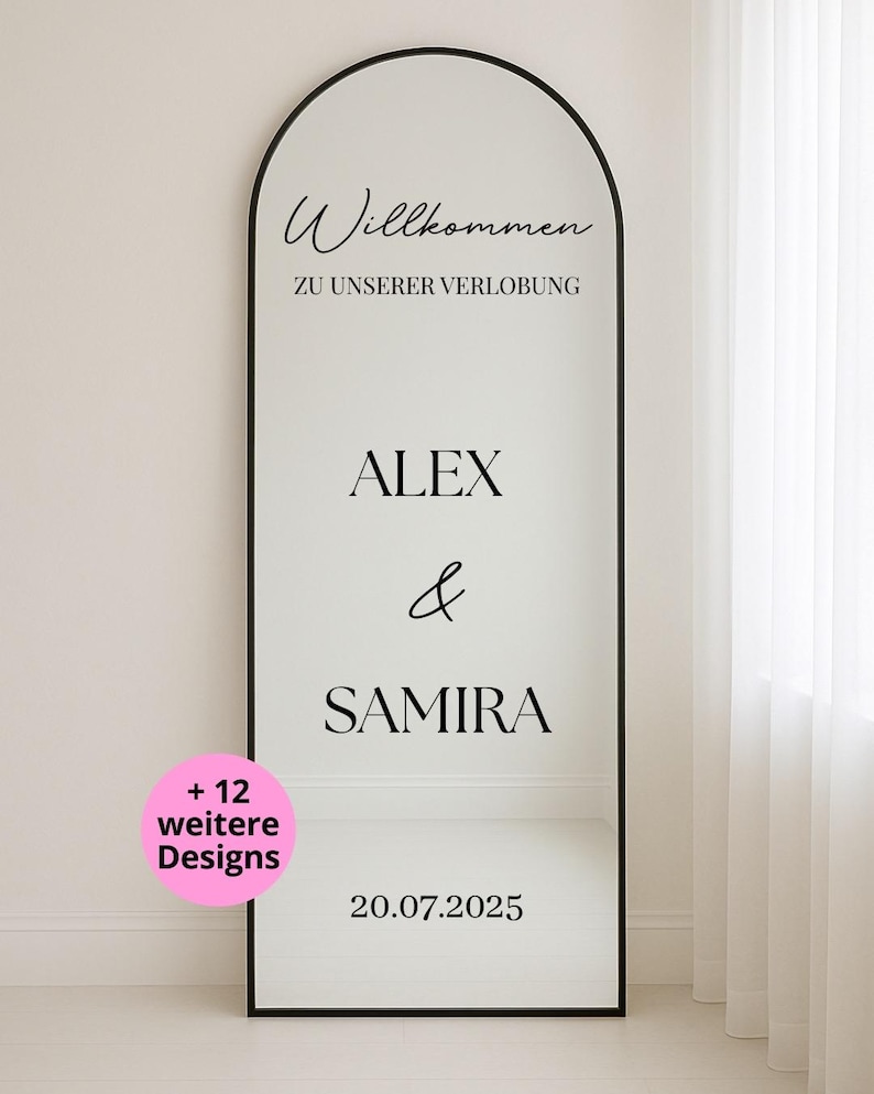 Foil Sticker engagement, wedding Welcome sign for mirror with name adhesive foil lettering on request sticker personalized stickers image 1