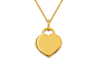 14K Solid Yellow Gold Heart Pendant - Italian Fine Jewelry
