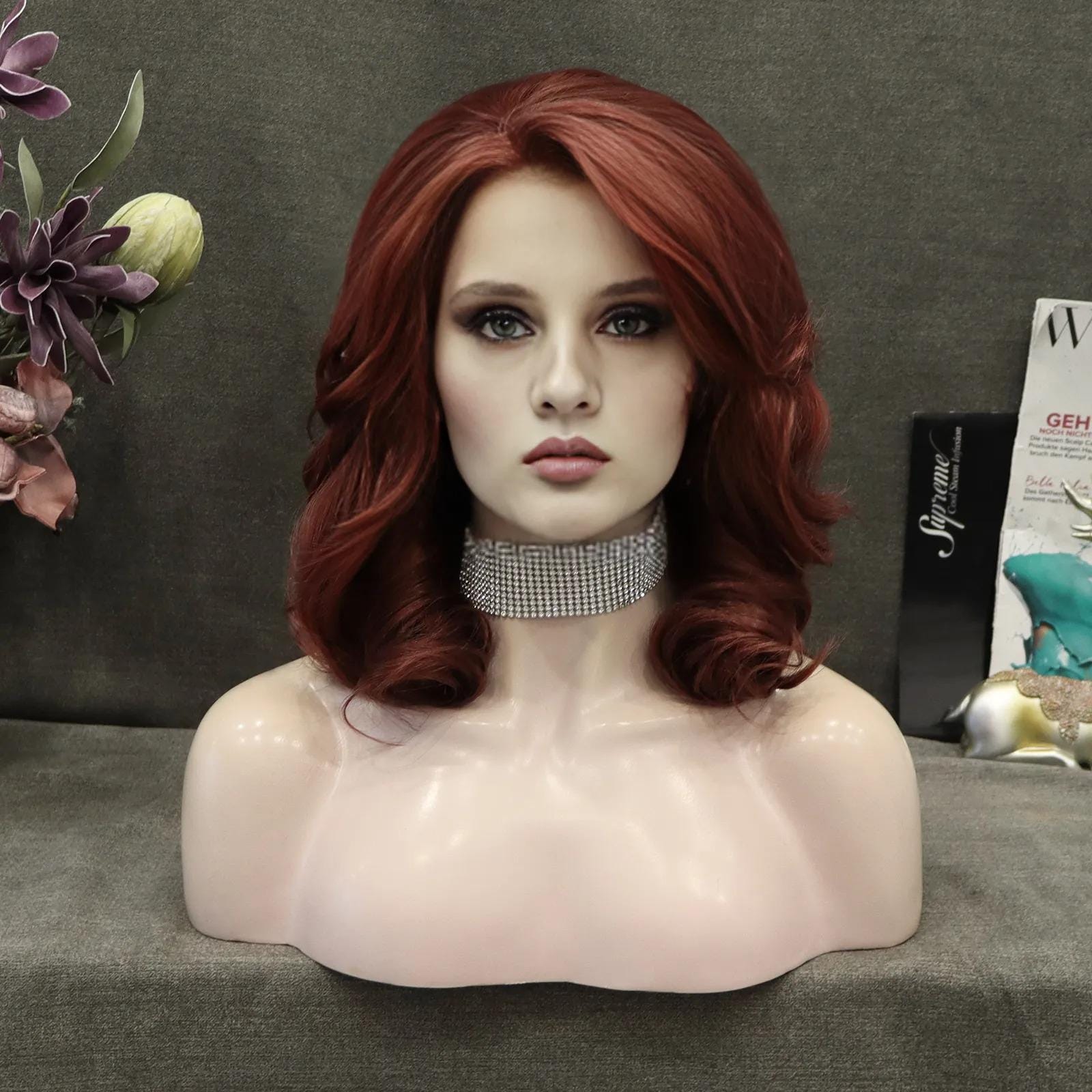 Black Widow Auburn Bob Wavy Lace Front Wigs Short Copper Red 