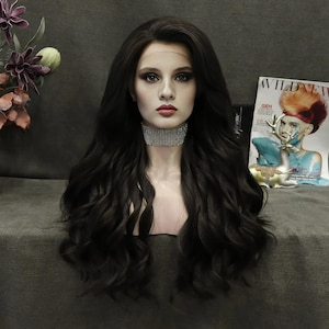 13*2 Lace Front Wig Long Dark Brown Wavy Wigs Free Part Natural Looking Synthetic Heat Resistant Fiber Wigs 26 inches